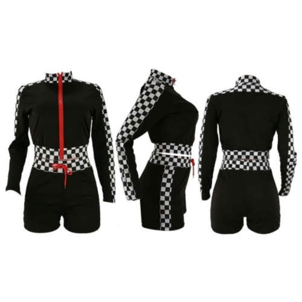 Black and White Checkered Women's Jumpsuit